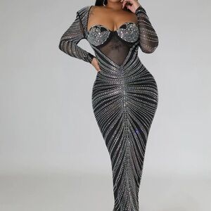 Elegant Black and Silver Evening Gown